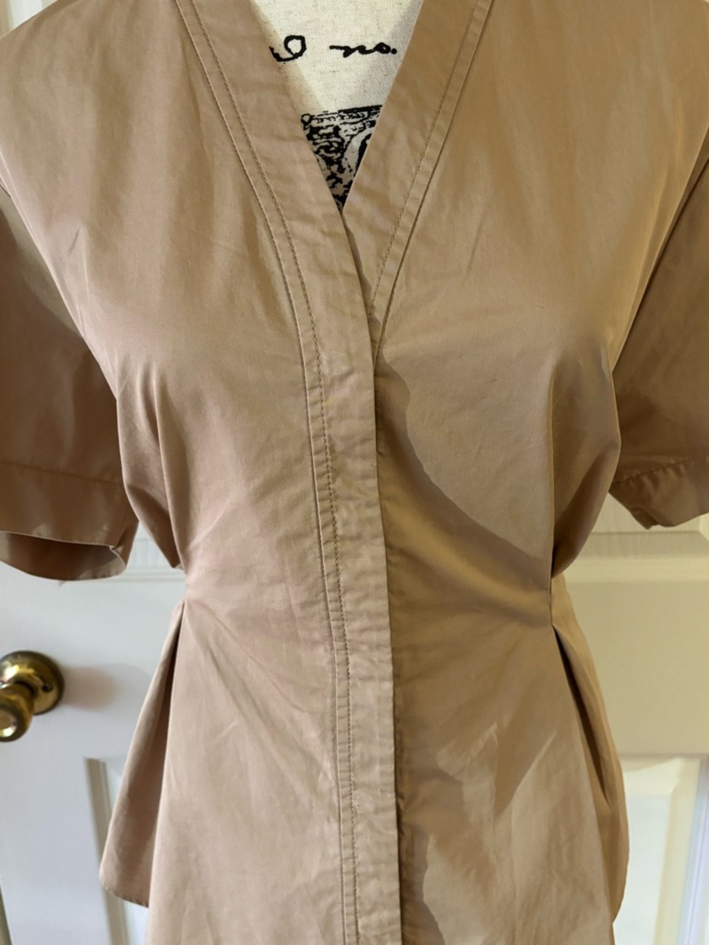 Sandro Beige V-Neck Short Sleeve Cotton Blouse, Size S - Picture 3 of 9
